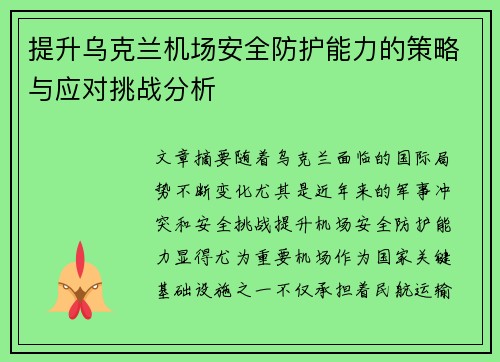 提升乌克兰机场安全防护能力的策略与应对挑战分析