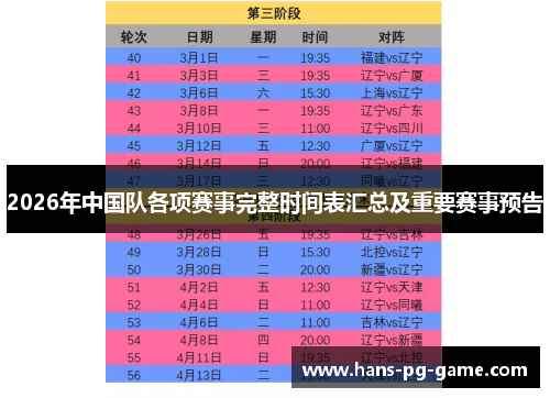 2026年中国队各项赛事完整时间表汇总及重要赛事预告